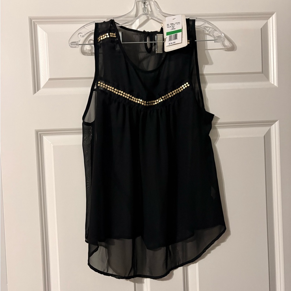Black Sleeveless Top with Gold Accents NWT
